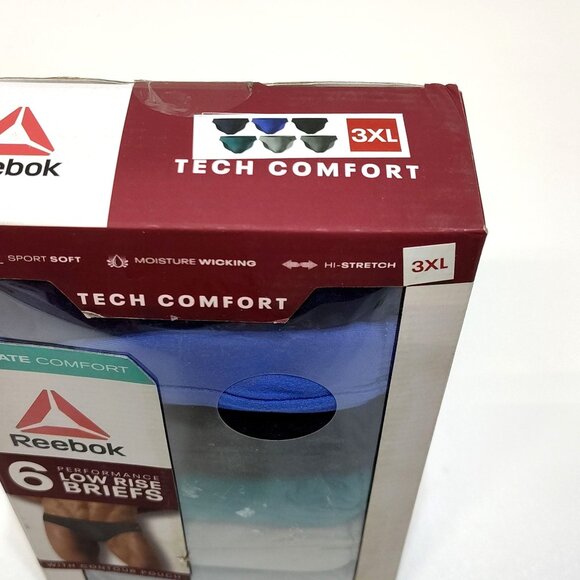 Reebok Performance Low Rise Briefs Men's 3XL 6-Pack Moisture Wicking Comfort NIB - Picture 3 of 6